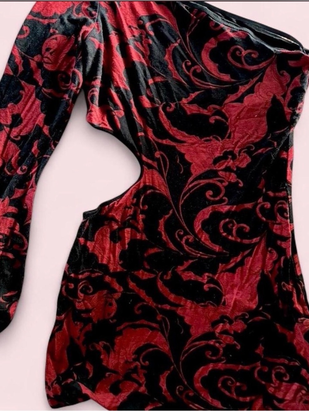 Rare Bebe 1990s/Y2K Asymmetrical Cut-Out Red & Black Patterned Mini Dress